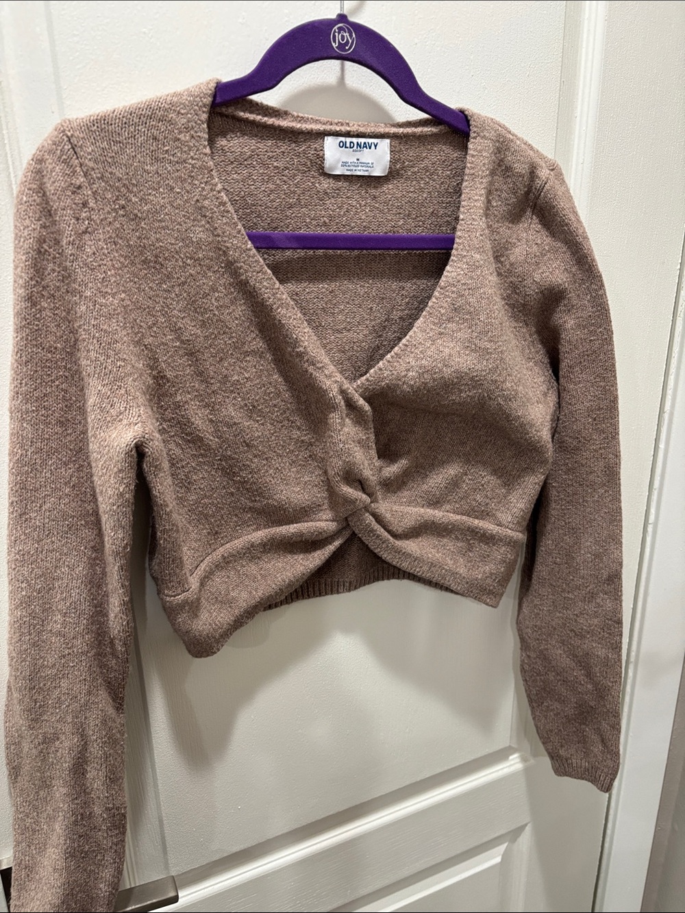 Old Navy Women's Taupe Twist-Front V-Neck Cropped Sweater